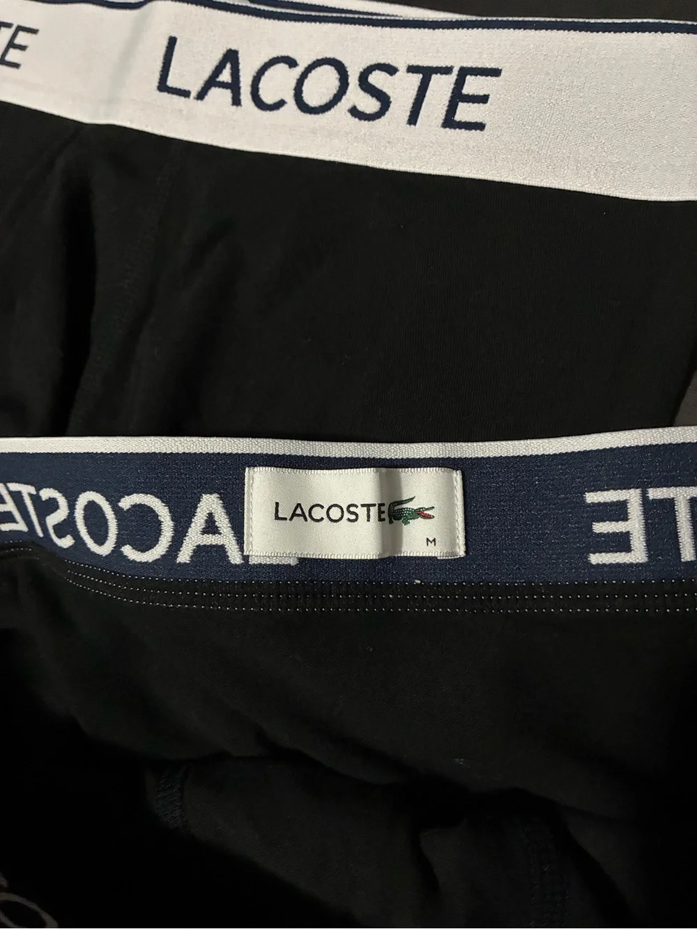 Lacoste Men's Medium Black Boxer Briefs with White Logo Waistband